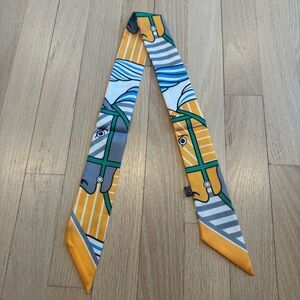Equestrian Print Twilly Scarf in Gold / Green / Blue